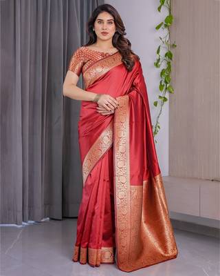 Red Color Zari Woven Banarasi Art Silk Saree 2