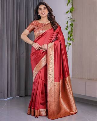 Red Color Zari Woven Banarasi Art Silk Saree 3