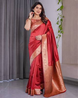 Red Color Zari Woven Banarasi Art Silk Saree 4