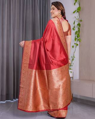 Red Color Zari Woven Banarasi Art Silk Saree 5