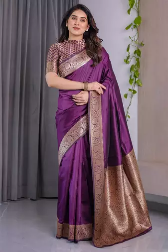 Wine Color Zari Woven Banarasi Art Silk Saree