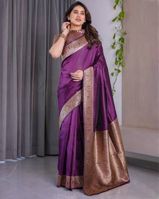 Wine Color Zari Woven Banarasi Art Silk Saree 3
