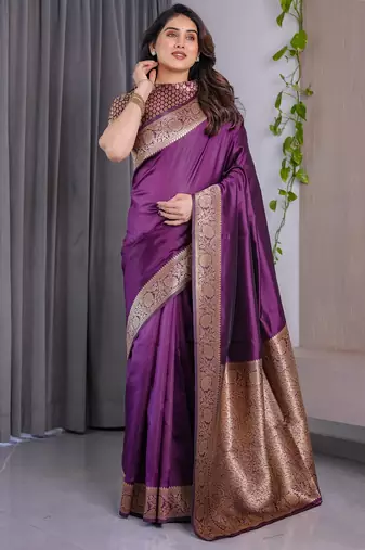 Wine Color Zari Woven Banarasi Art Silk Saree