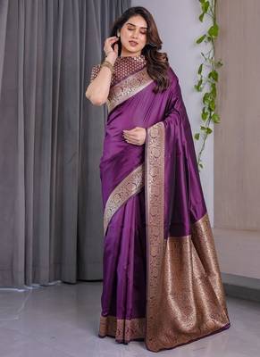 Wine Color Zari Woven Banarasi Art Silk Saree 4