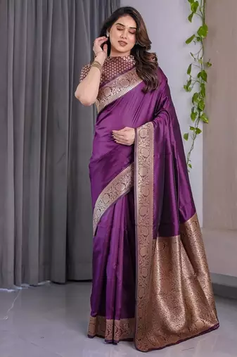 Wine Color Zari Woven Banarasi Art Silk Saree