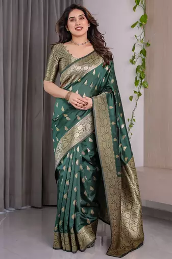 Green Color Zari Woven Banarasi Art Silk Saree