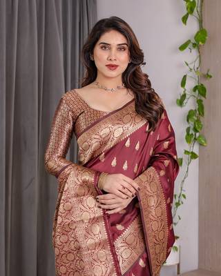 Maroon Color Zari Woven Banarasi Art Silk Saree 1
