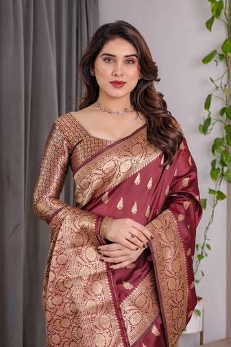 Maroon Color Zari Woven Banarasi Art Silk Saree