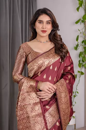 Maroon Color Zari Woven Banarasi Art Silk Saree