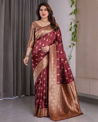 Maroon Color Zari Woven Banarasi Art Silk Saree 2