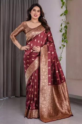 Maroon Color Zari Woven Banarasi Art Silk Saree