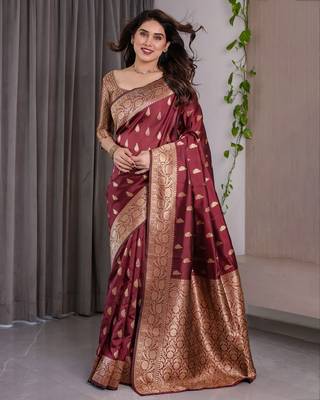Maroon Color Zari Woven Banarasi Art Silk Saree 4