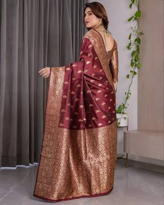 Maroon Color Zari Woven Banarasi Art Silk Saree 5