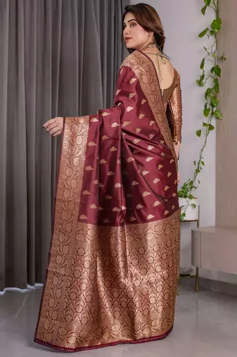 Maroon Color Zari Woven Banarasi Art Silk Saree