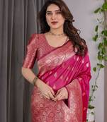 Pink Color Zari Woven Banarasi Art Silk Saree