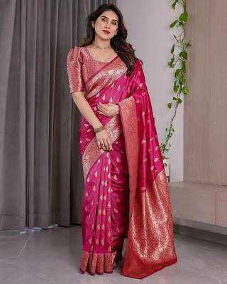 Pink Color Zari Woven Banarasi Art Silk Saree 4