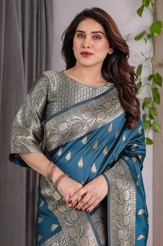 Teal Color Zari Woven Banarasi Art Silk Saree