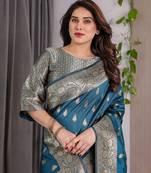 Teal Color Zari Woven Banarasi Art Silk Saree