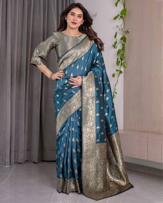 Teal Color Zari Woven Banarasi Art Silk Saree 2
