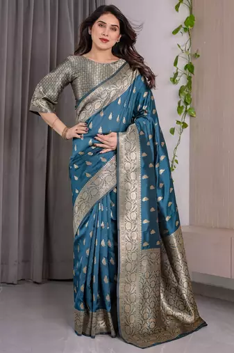 Teal Color Zari Woven Banarasi Art Silk Saree