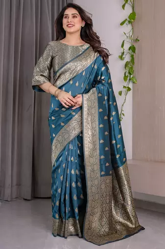Teal Color Zari Woven Banarasi Art Silk Saree
