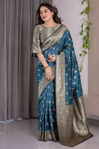Teal Color Zari Woven Banarasi Art Silk Saree