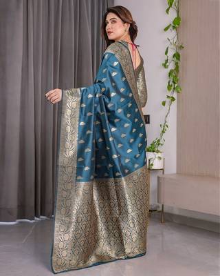 Teal Color Zari Woven Banarasi Art Silk Saree 5