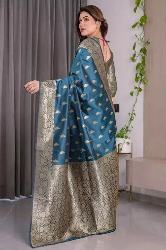 Teal Color Zari Woven Banarasi Art Silk Saree