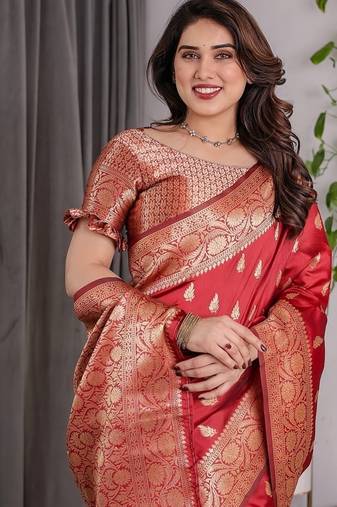 Red Color Zari Woven Banarasi Art Silk Saree