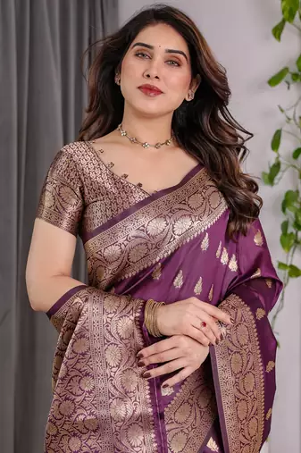 Wine Color Zari Woven Banarasi Art Silk Saree