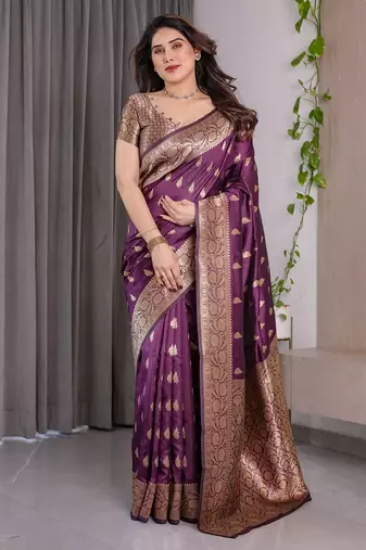 Wine Color Zari Woven Banarasi Art Silk Saree