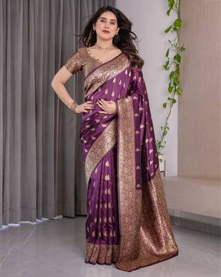 Wine Color Zari Woven Banarasi Art Silk Saree 4