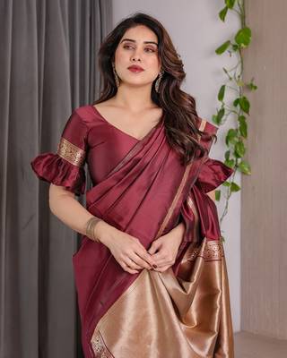 Maroon Color Zari Woven Banarasi Art Silk Saree 1