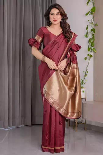 Maroon Color Zari Woven Banarasi Art Silk Saree