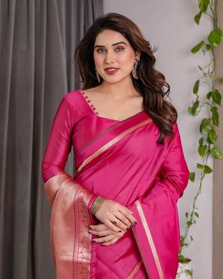 Pink Color Zari Woven Banarasi Art Silk Saree 1