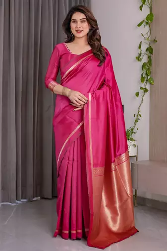 Pink Color Zari Woven Banarasi Art Silk Saree