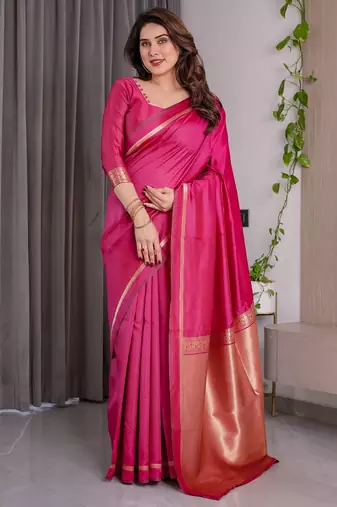Pink Color Zari Woven Banarasi Art Silk Saree