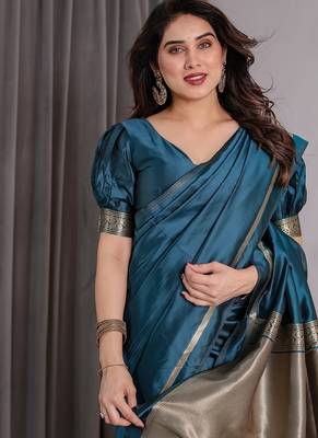Teal Color Zari Woven Banarasi Art Silk Saree 1