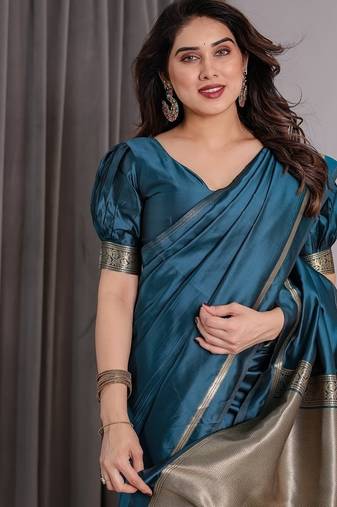 Teal Color Zari Woven Banarasi Art Silk Saree