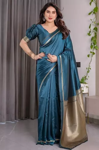 Teal Color Zari Woven Banarasi Art Silk Saree