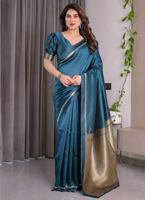 Teal Color Zari Woven Banarasi Art Silk Saree 3