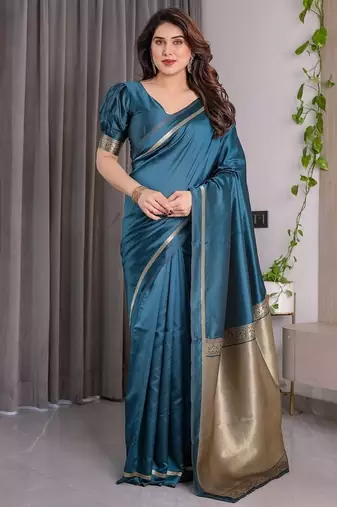 Teal Color Zari Woven Banarasi Art Silk Saree