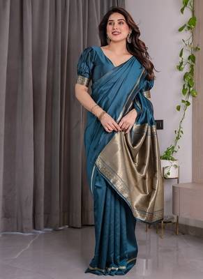 Teal Color Zari Woven Banarasi Art Silk Saree 4
