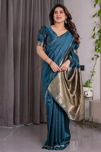 Teal Color Zari Woven Banarasi Art Silk Saree