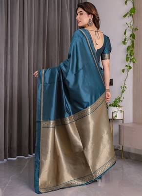Teal Color Zari Woven Banarasi Art Silk Saree 5