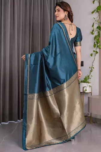 Teal Color Zari Woven Banarasi Art Silk Saree