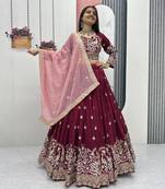 Maroon Vichitra Silk Embroidered Thread & Sequin Work Lehenga Choli with Dupatta