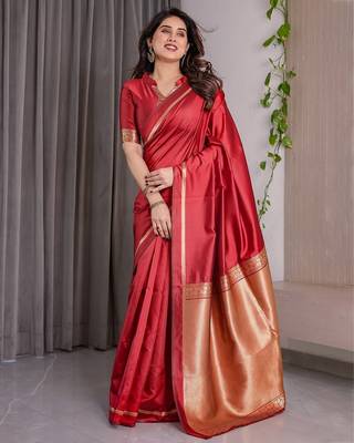 Red Color Zari Woven Banarasi Art Silk Saree 4