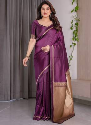 Wine Color Zari Woven Banarasi Art Silk Saree 2