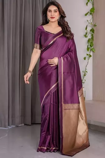 Wine Color Zari Woven Banarasi Art Silk Saree